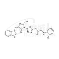 S-{5-[(4E)-4-(1H-indol-3-ylmethylidene)-2-methyl-5-oxo-4,5-dihydro-1H-imidazol-1-yl]-1,3,4-thiadiazol-2-yl} [(2-chlorophenyl)amino]ethanethioate